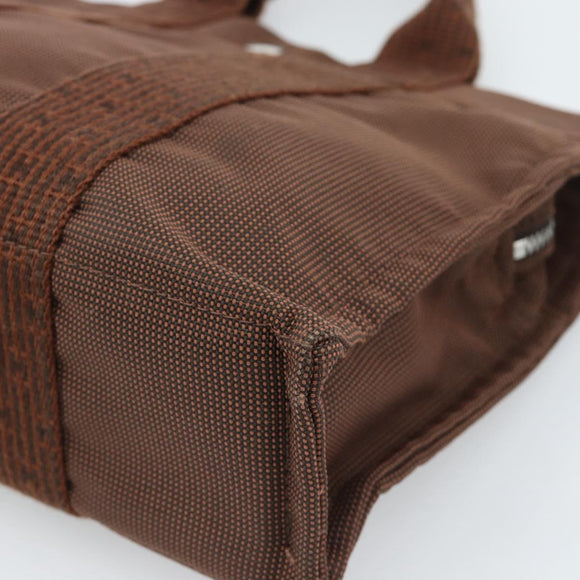 HERMES Her Line Tote PM Tote Bag Canvas Brown Silver Auth 184152