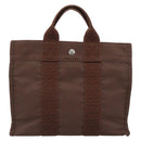 HERMES Her Line Tote PM Tote Bag Canvas Brown Silver Auth 184152-13