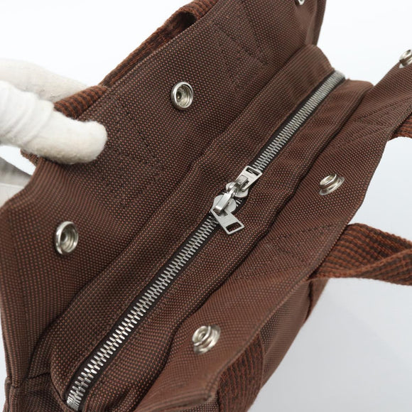 HERMES Her Line Tote PM Tote Bag Canvas Brown Silver Auth 184152