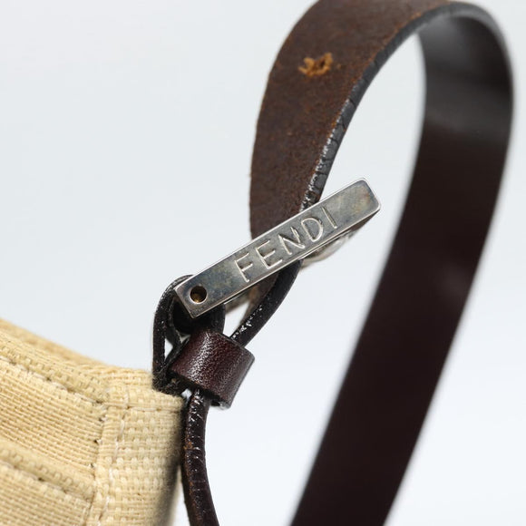 FENDI Zucca Canvas Mamma Baguette Schultertasche Beige Silber Auth 184155
