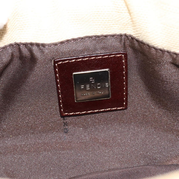 FENDI Zucca Canvas Mamma Baguette Schultertasche Beige Silber Auth 184155
