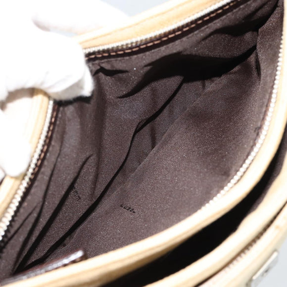 FENDI Zucca Canvas Mamma Baguette Schultertasche Beige Silber Auth 184155
