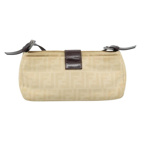 FENDI Zucca Canvas Mamma Baguette Schultertasche Beige Silber Auth 184155