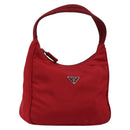 PRADA Hand Pouch Nylon Red Silver Auth 184157-1
