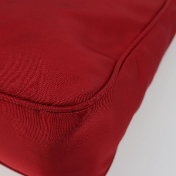 PRADA Hand Pouch Nylon Red Silver Auth 184157