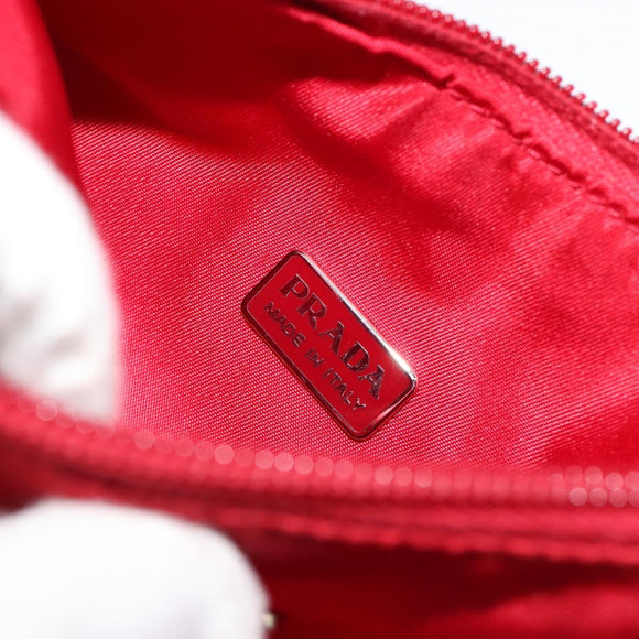 PRADA Hand Pouch Nylon Red Silver Auth 184157