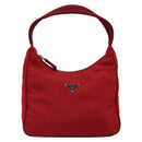 PRADA Hand Pouch Nylon Red Silver Auth 184157-2