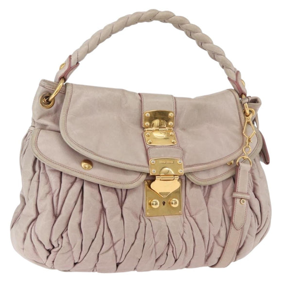 Miu Miu Matelasse Shoulder Bag Leather 2way Beige Gold Auth 184159A