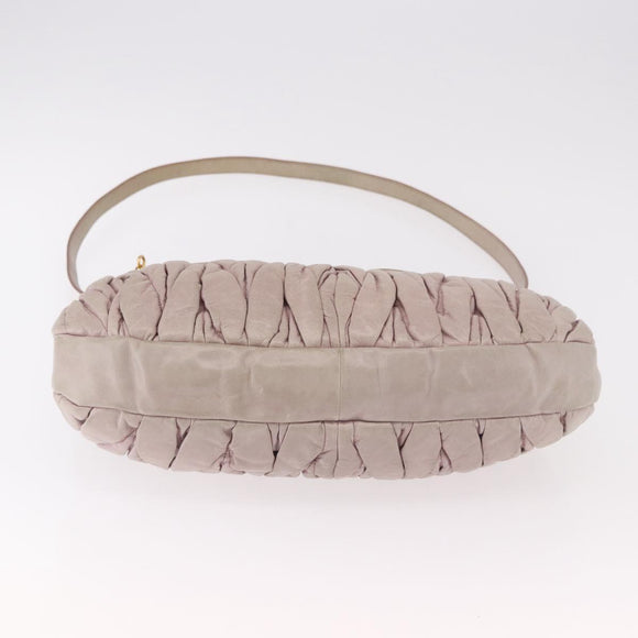 Miu Miu Matelasse Shoulder Bag Leather 2way Beige Gold Auth 184159A