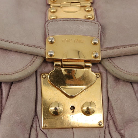 Miu Miu Matelasse Shoulder Bag Leather 2way Beige Gold Auth 184159A