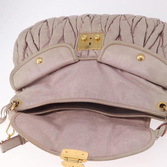 Miu Miu Matelasse Shoulder Bag Leather 2way Beige Gold Auth 184159A