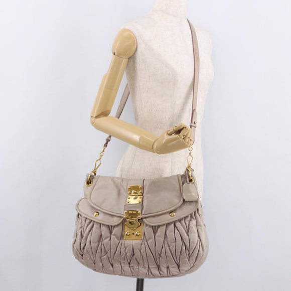 Miu Miu Matelasse Shoulder Bag Leather 2way Beige Gold Auth 184159A