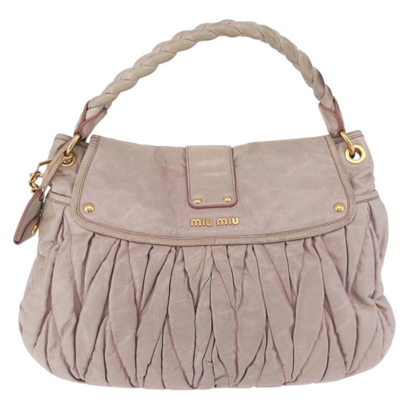 Miu Miu Matelasse Shoulder Bag Leather 2way Beige Gold Auth 184159A