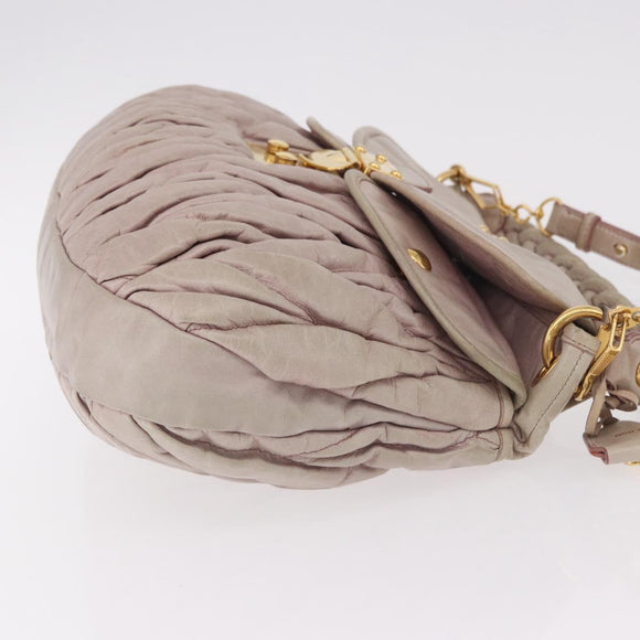 Miu Miu Matelasse Shoulder Bag Leather 2way Beige Gold Auth 184159A