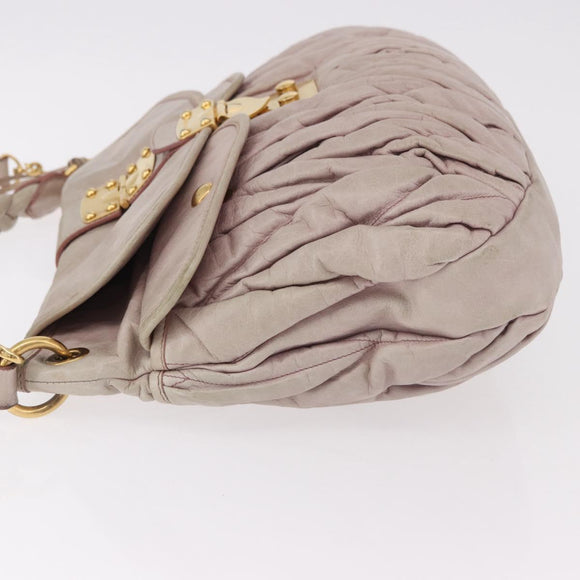 Miu Miu Matelasse Shoulder Bag Leather 2way Beige Gold Auth 184159A