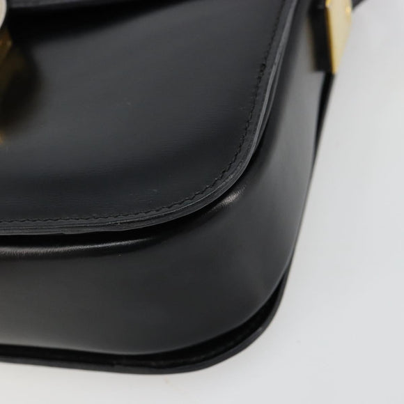 CELINE Circle Shoulder Bag Leather Black Gold Auth 184161A