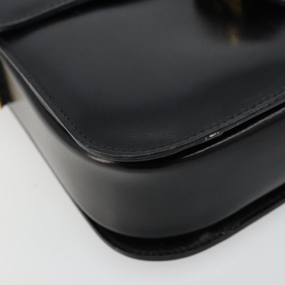 CELINE Circle Shoulder Bag Leather Black Gold Auth 184161A