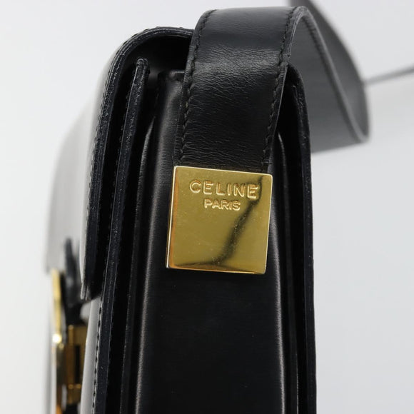 CELINE Circle Shoulder Bag Leather Black Gold Auth 184161A
