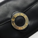 CELINE Circle Shoulder Bag Leather Black Gold Auth 184161A-18