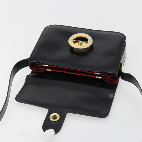 CELINE Circle Shoulder Bag Leather Black Gold Auth 184161A