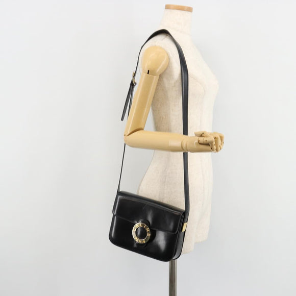 CELINE Circle Shoulder Bag Leather Black Gold Auth 184161A