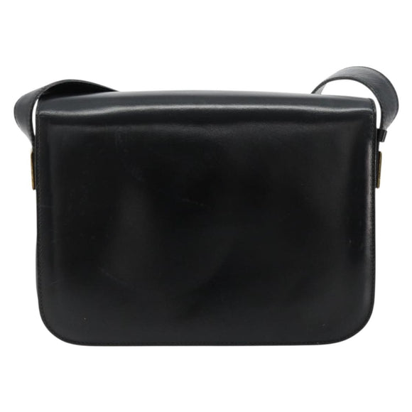 CELINE Circle Shoulder Bag Leather Black Gold Auth 184161A