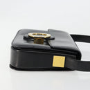 CELINE Circle Shoulder Bag Leather Black Gold Auth 184161A-3