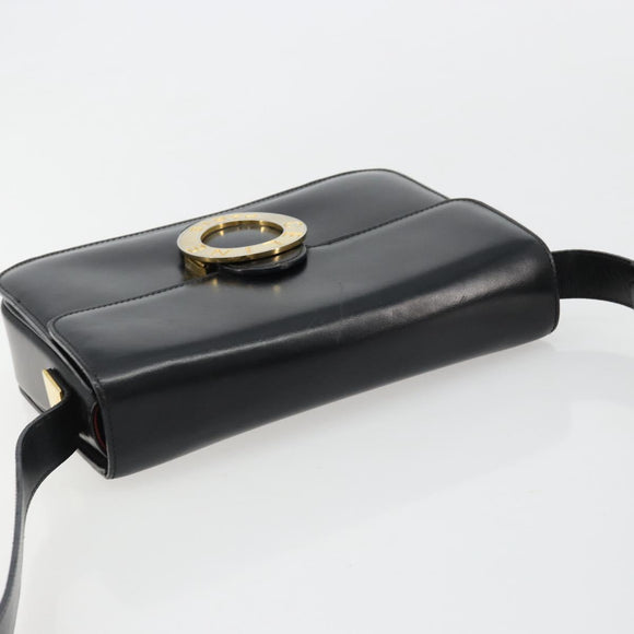 CELINE Circle Shoulder Bag Leather Black Gold Auth 184161A