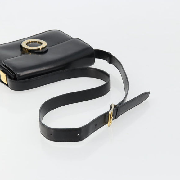 CELINE Circle Shoulder Bag Leather Black Gold Auth 184161A