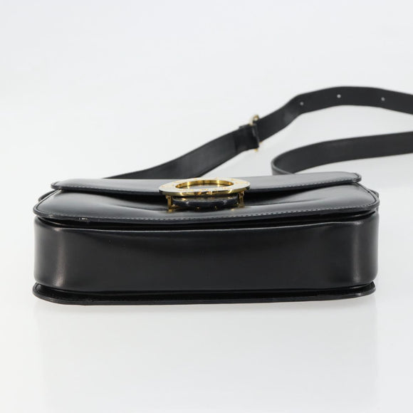 CELINE Circle Shoulder Bag Leather Black Gold Auth 184161A