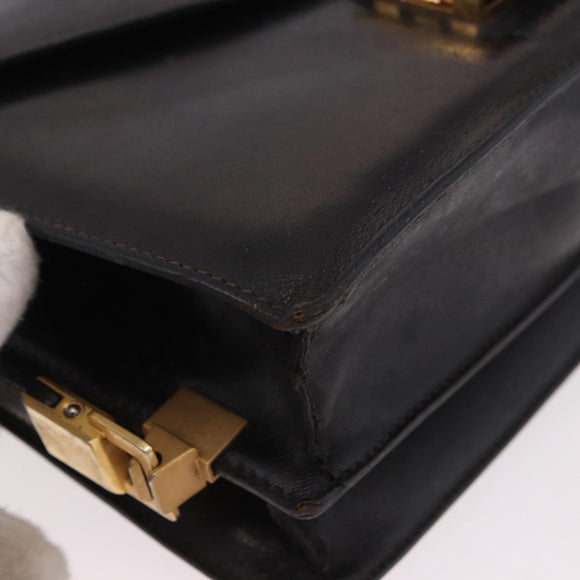 CELINE Horse Carriage Shoulder Bag Leather Black Gold Auth 184168