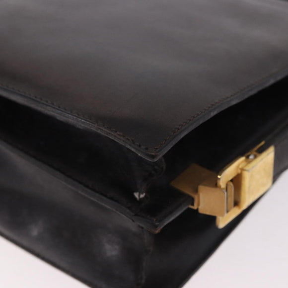CELINE Horse Carriage Shoulder Bag Leather Black Gold Auth 184168