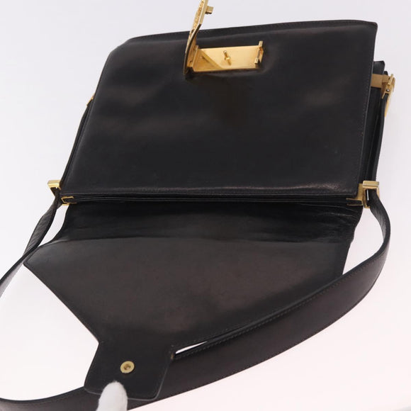 CELINE Horse Carriage Shoulder Bag Leather Black Gold Auth 184168