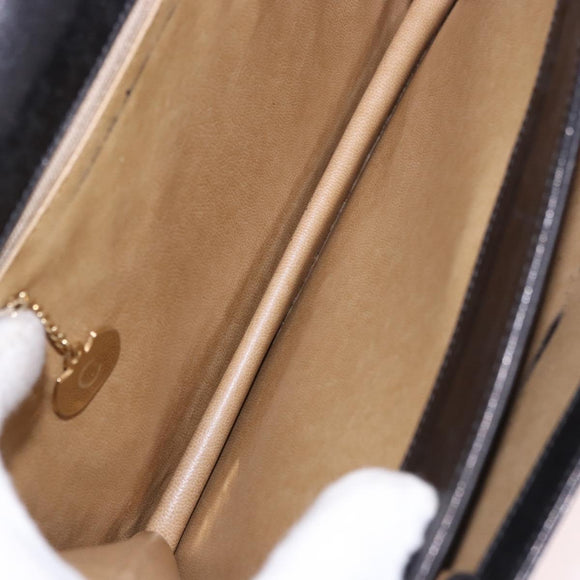 CELINE Horse Carriage Shoulder Bag Leather Black Gold Auth 184168