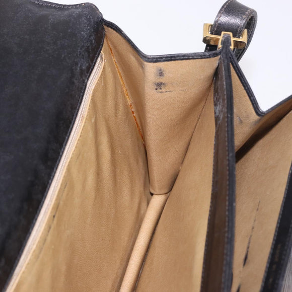 CELINE Horse Carriage Shoulder Bag Leather Black Gold Auth 184168