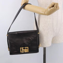 CELINE Horse Carriage Shoulder Bag Leather Black Gold Auth 184168-27