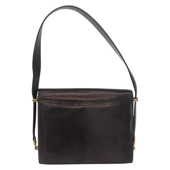 CELINE Horse Carriage Shoulder Bag Leather Black Gold Auth 184168