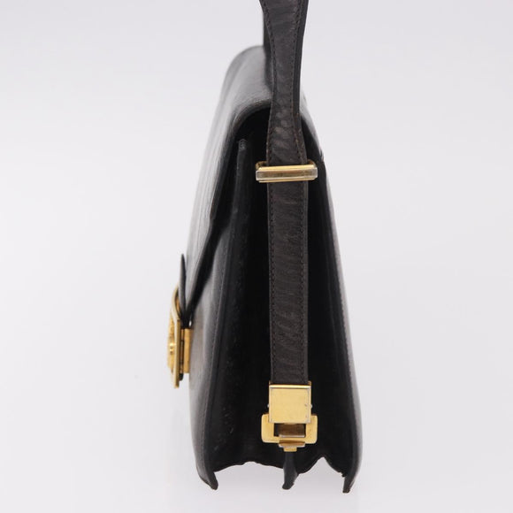 CELINE Horse Carriage Shoulder Bag Leather Black Gold Auth 184168