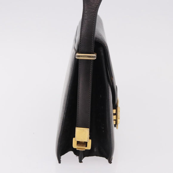 CELINE Horse Carriage Shoulder Bag Leather Black Gold Auth 184168
