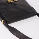 CELINE Horse Carriage Shoulder Bag Leather Black Gold Auth 184168-6