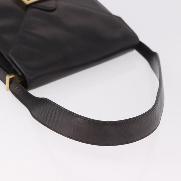 CELINE Horse Carriage Shoulder Bag Leather Black Gold Auth 184168