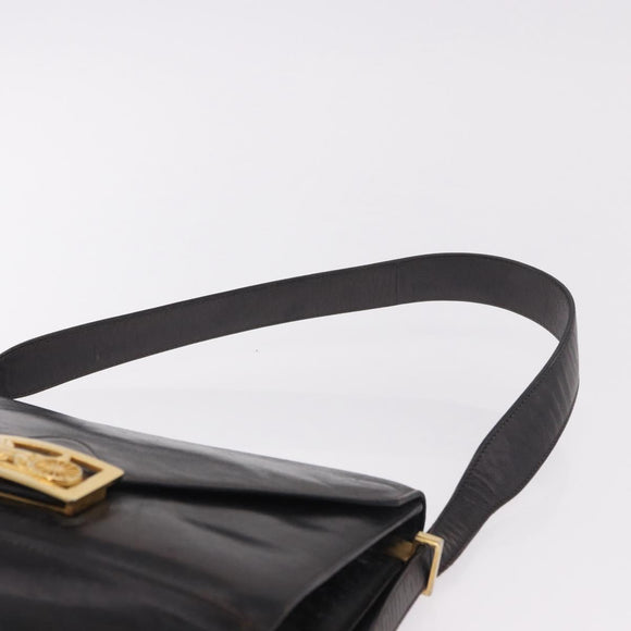 CELINE Horse Carriage Shoulder Bag Leather Black Gold Auth 184168