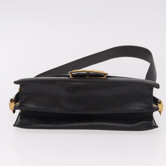 CELINE Horse Carriage Shoulder Bag Leather Black Gold Auth 184168