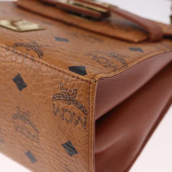 MCM Vicetos Logogram Hand Bag PVC Leather 2way Brown Gold Auth 184176A