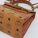 MCM Vicetos Logogram Hand Bag PVC Leather 2way Brown Gold Auth 184176A-18