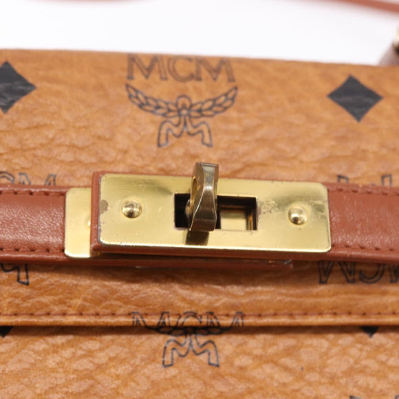 MCM Vicetos Logogram Hand Bag PVC Leather 2way Brown Gold Auth 184176A