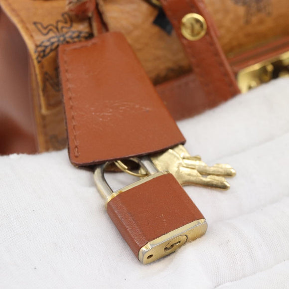 MCM Vicetos Logogram Hand Bag PVC Leather 2way Brown Gold Auth 184176A
