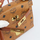 MCM Vicetos Logogram Hand Bag PVC Leather 2way Brown Gold Auth 184176A-24