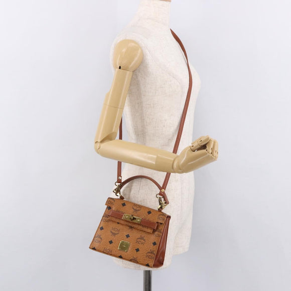 MCM Vicetos Logogram Hand Bag PVC Leather 2way Brown Gold Auth 184176A