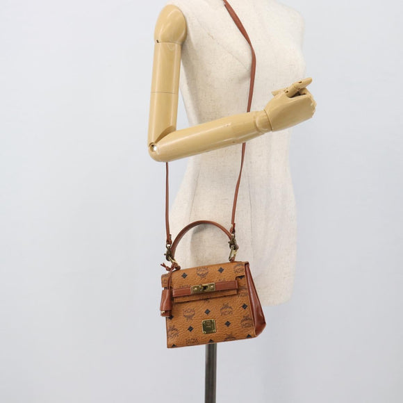 MCM Vicetos Logogram Hand Bag PVC Leather 2way Brown Gold Auth 184176A